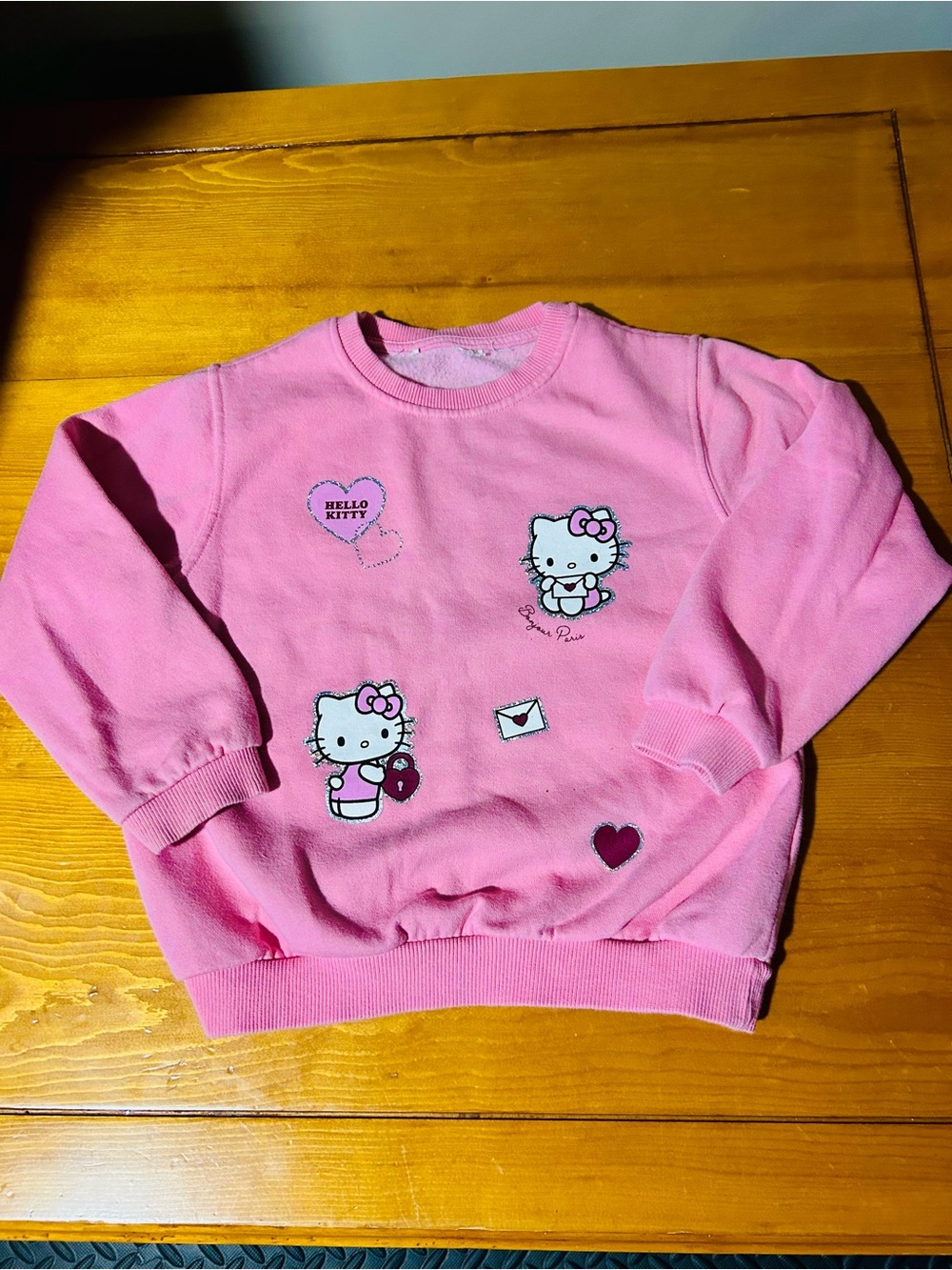 Hello Kitty Pink Pullover Sweatshirt with Heart Motifs